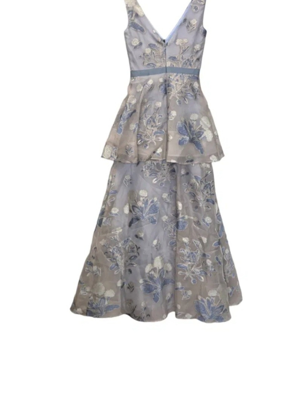 Marchesa Girls' Light Blue and Cream Floral Tiered Formal Dress